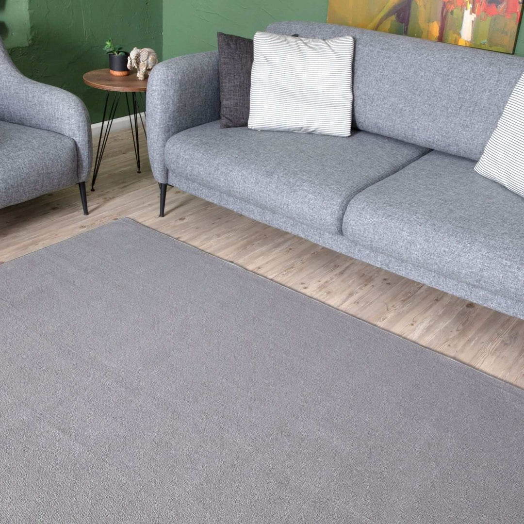 Silver Low Pile Area Rug Plain Design easy to clean