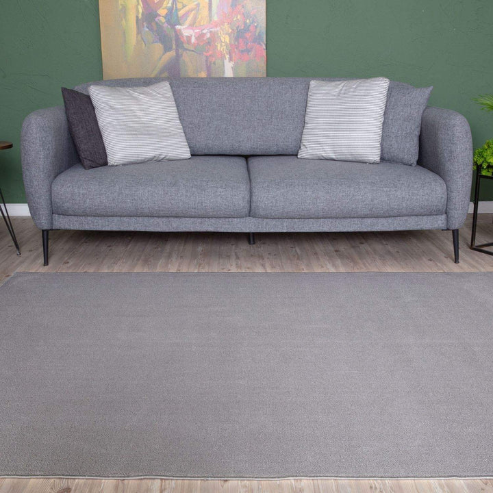 Silver Low Pile Area Rug Plain Design easy to clean