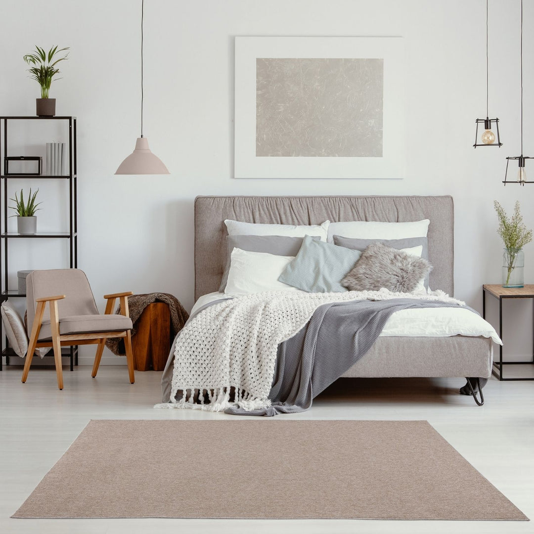 Beige Low Pile Area Rug Plain Design non-shedding