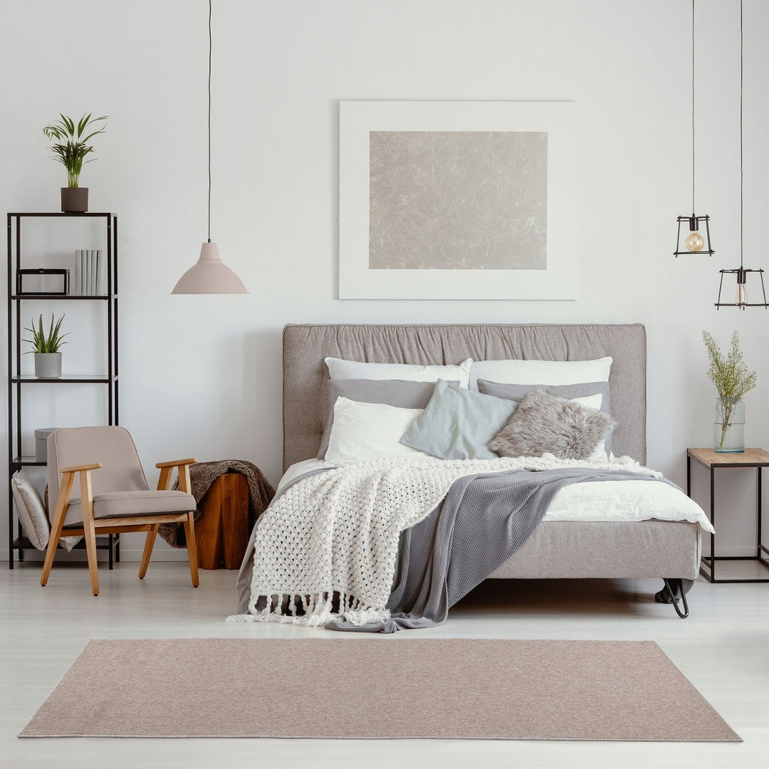 Beige Low Pile Area Rug Plain Design non-shedding