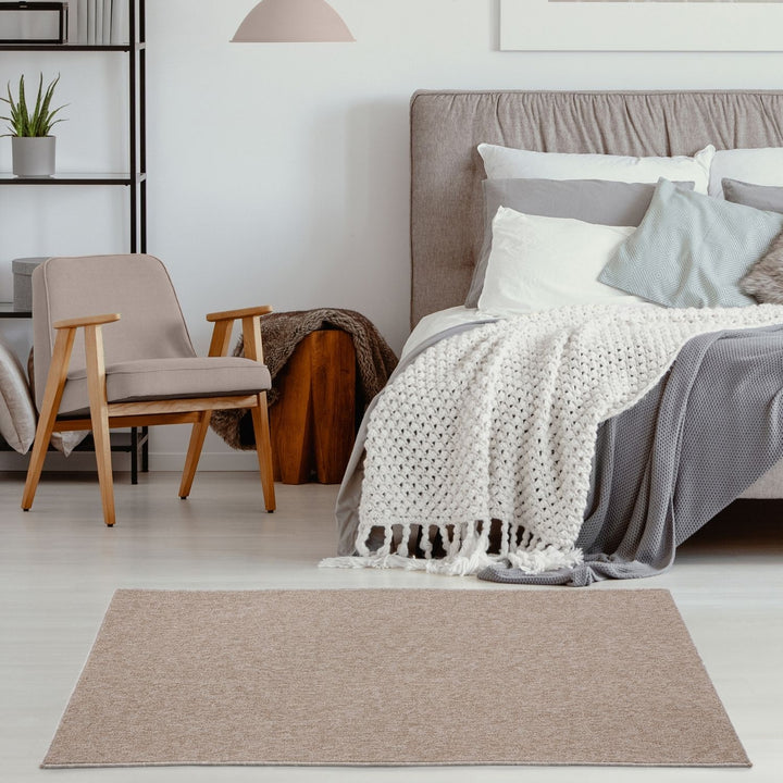 Beige Low Pile Area Rug Plain Design non-shedding