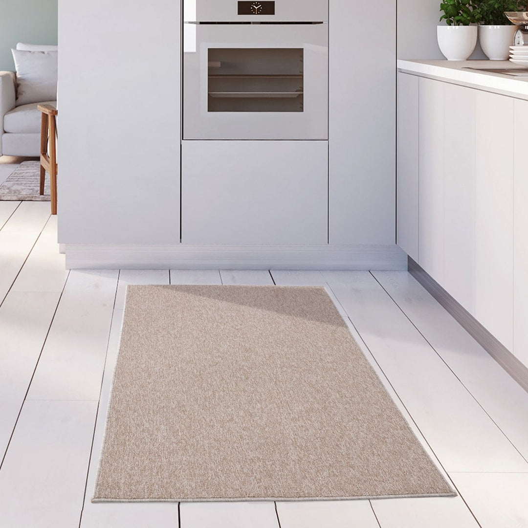 Beige Low Pile Area Rug Plain Design non-shedding
