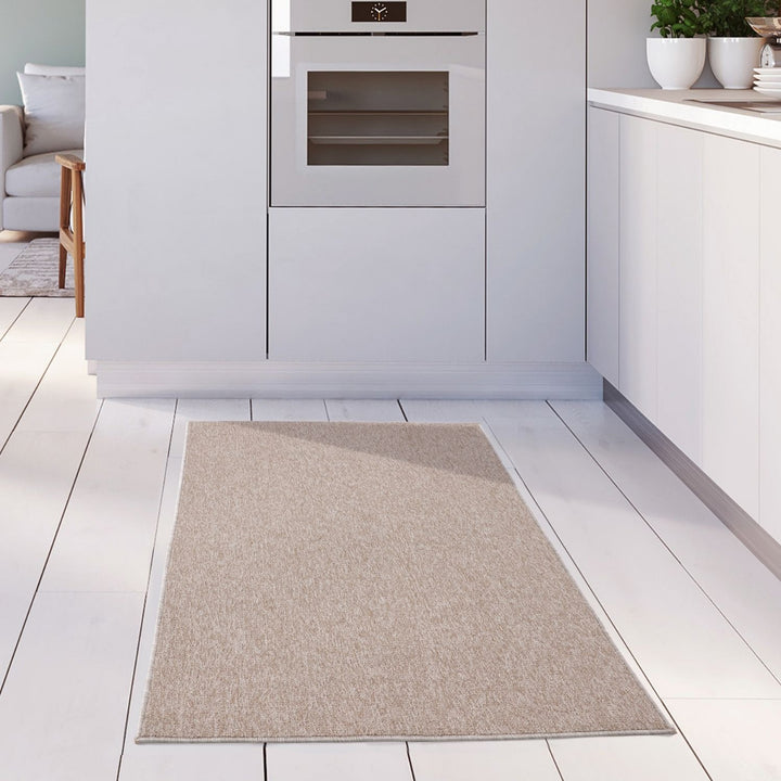 Beige Low Pile Area Rug Plain Design non-shedding