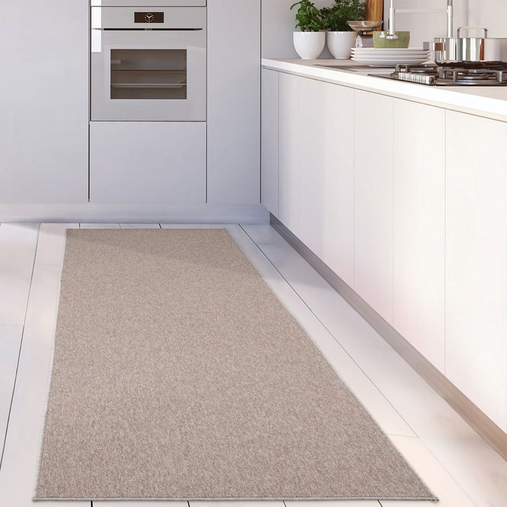 Beige Low Pile Area Rug Plain Design non-shedding