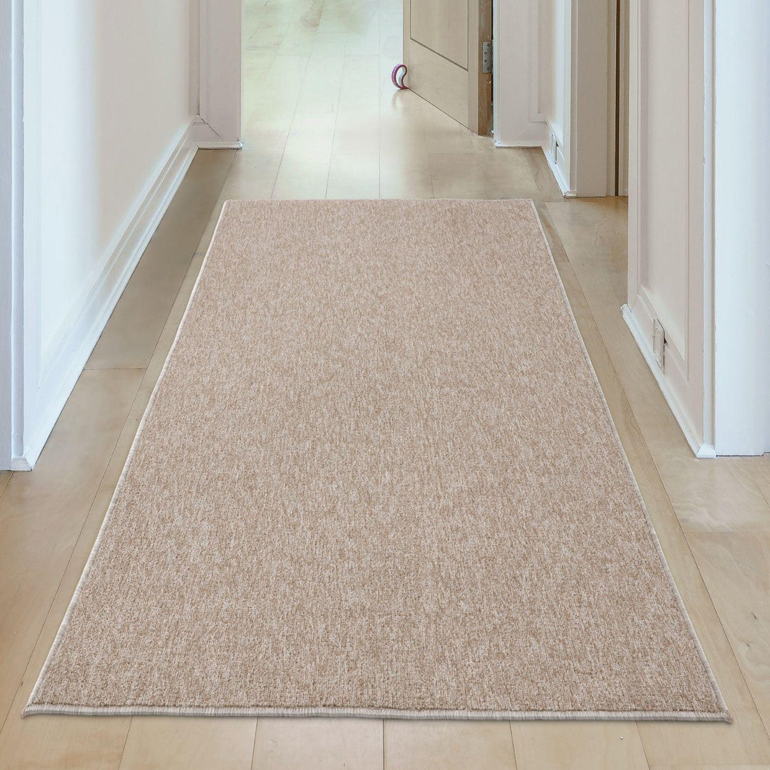 Beige Low Pile Area Rug Plain Design non-shedding