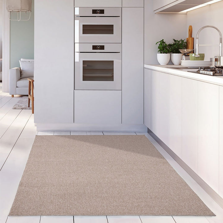 Beige Low Pile Area Rug Plain Design non-shedding