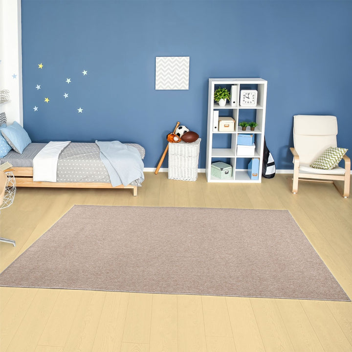 Beige Low Pile Area Rug Plain Design non-shedding