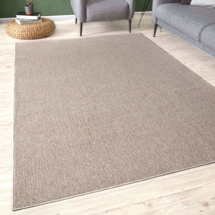 Beige Low Pile Area Rug Plain Design non-shedding