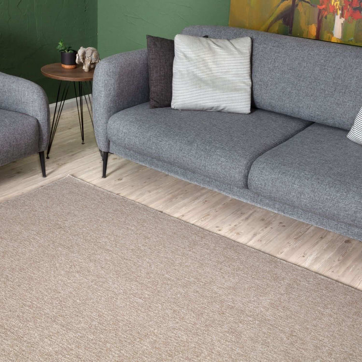 Beige Low Pile Area Rug Plain Design non-shedding