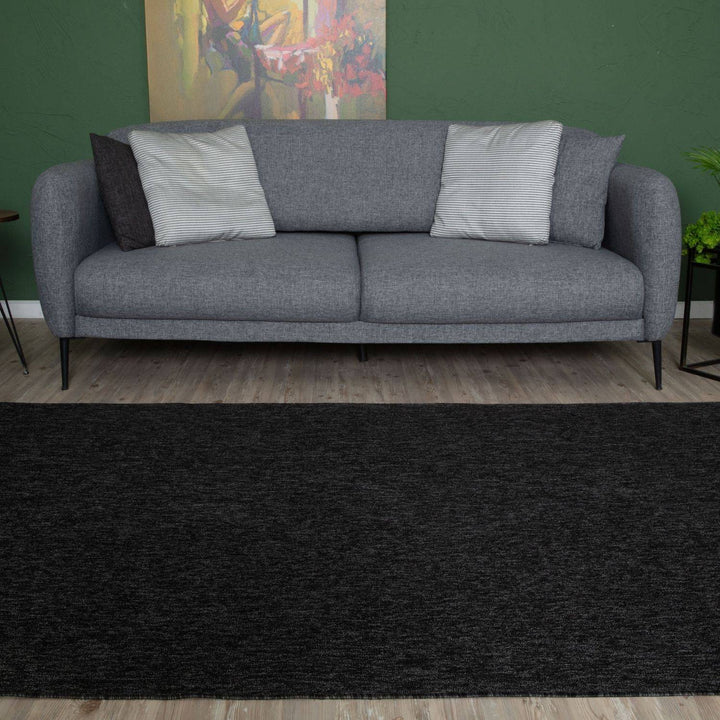 Dark Grey Low Pile Area Rug Plain Design