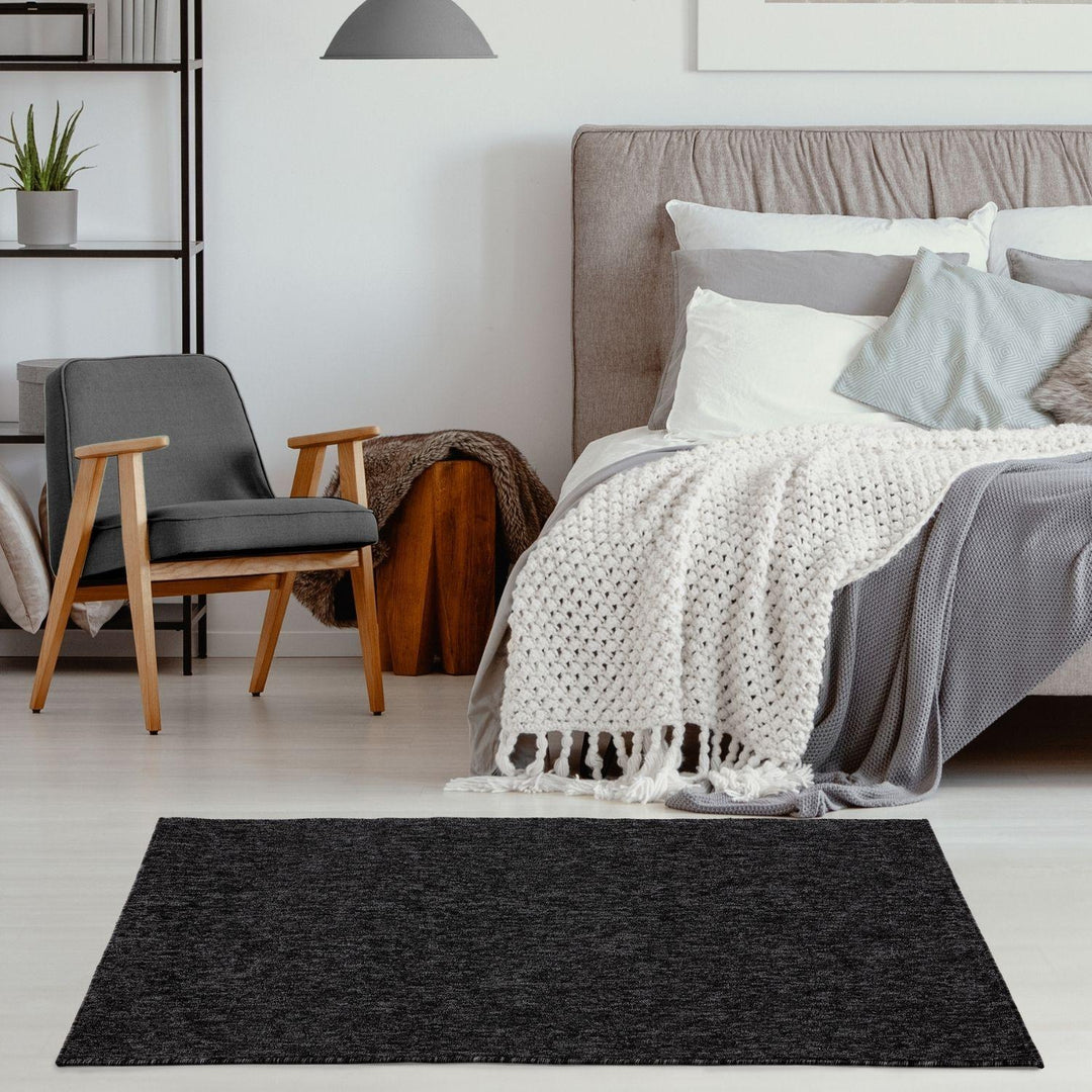 Dark Grey Low Pile Area Rug Plain Design