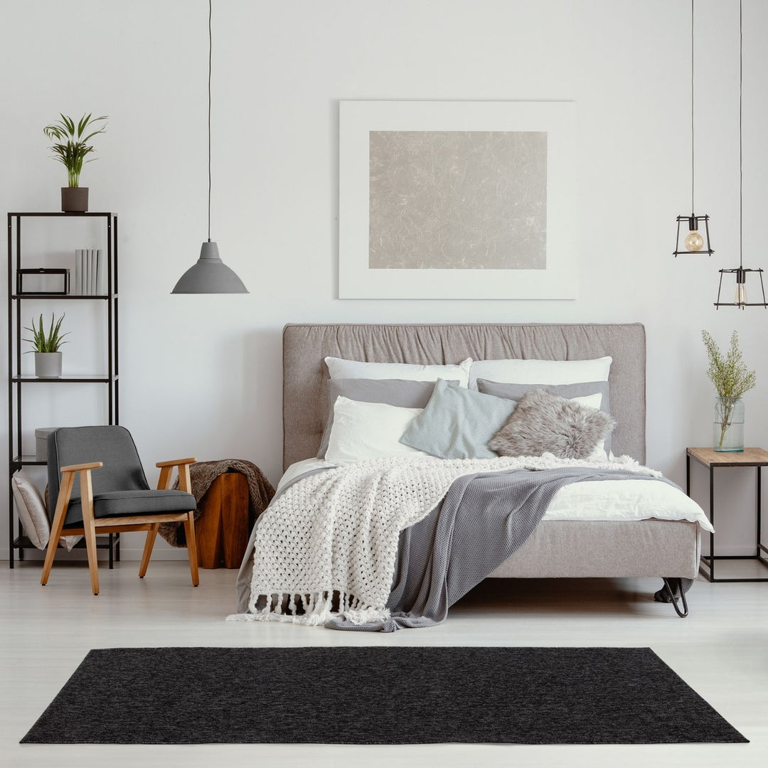 Dark Grey Low Pile Area Rug Plain Design
