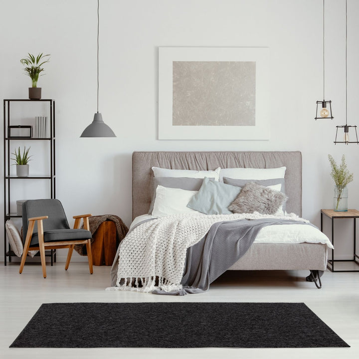Dark Grey Low Pile Area Rug Plain Design
