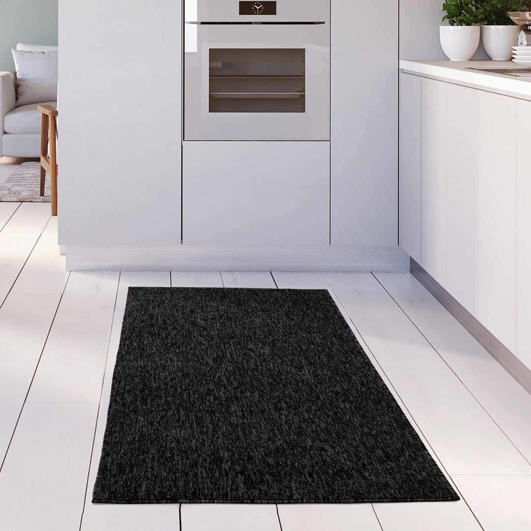 Dark Grey Low Pile Area Rug Plain Design