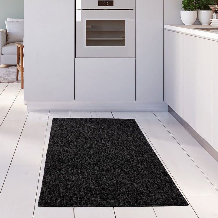 Dark Grey Low Pile Area Rug Plain Design