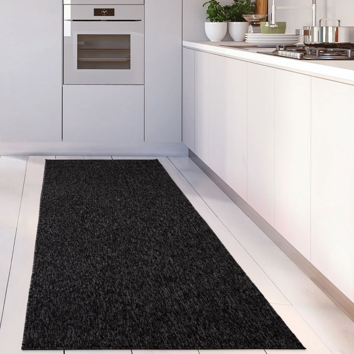 Dark Grey Low Pile Area Rug Plain Design