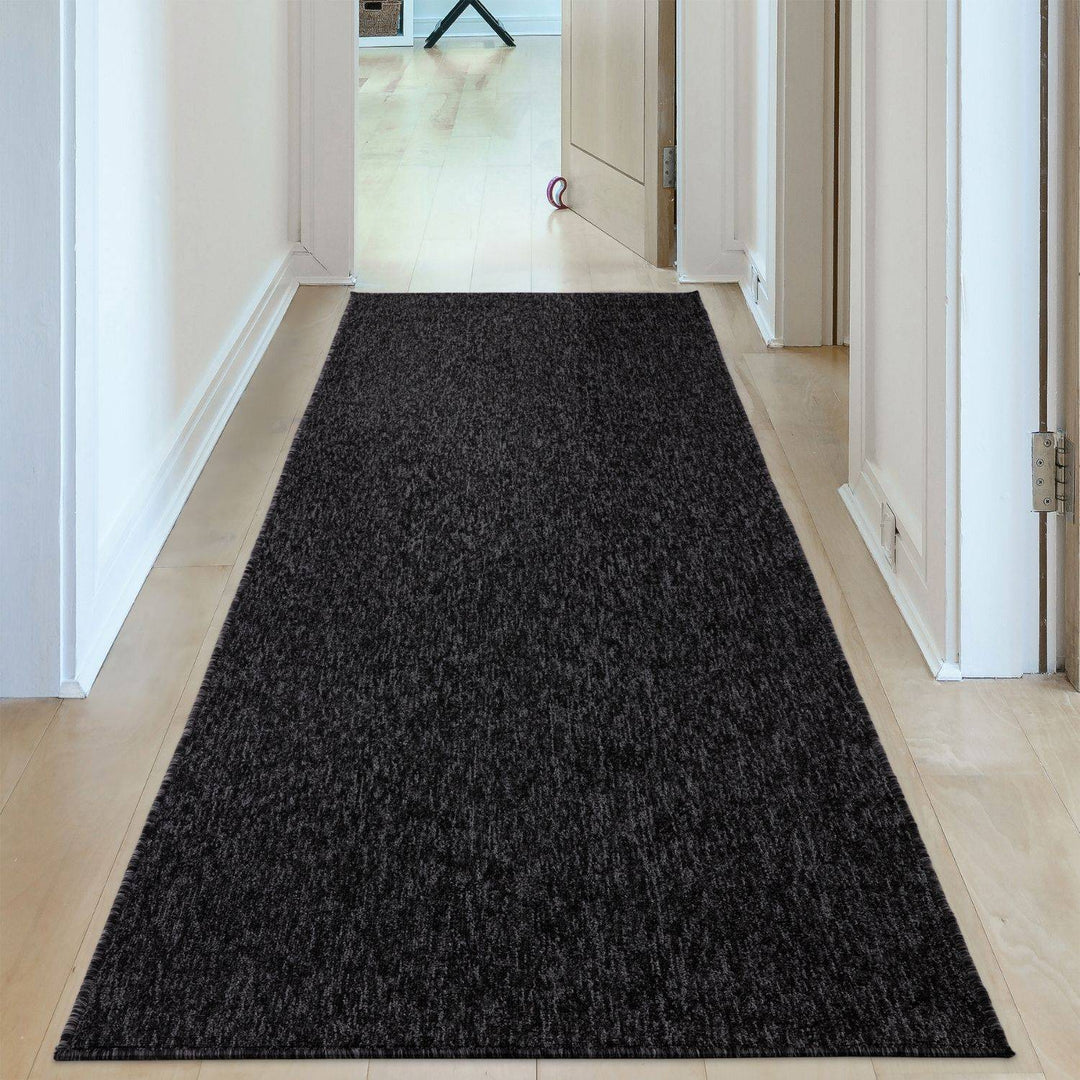 Dark Grey Low Pile Area Rug Plain Design