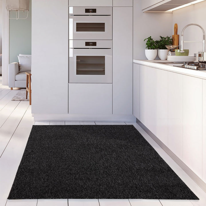 Dark Grey Low Pile Area Rug Plain Design