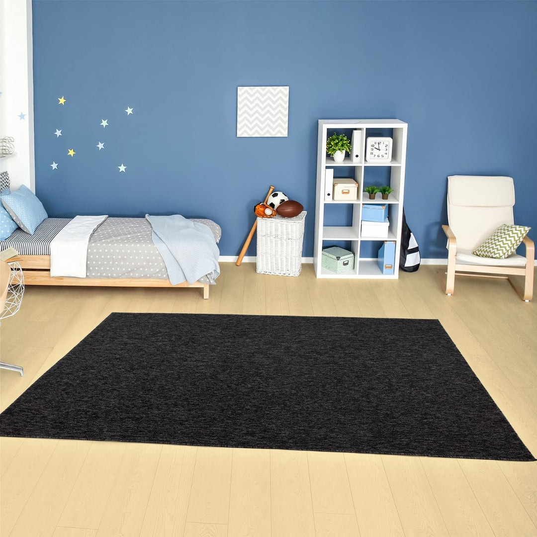 Dark Grey Low Pile Area Rug Plain Design