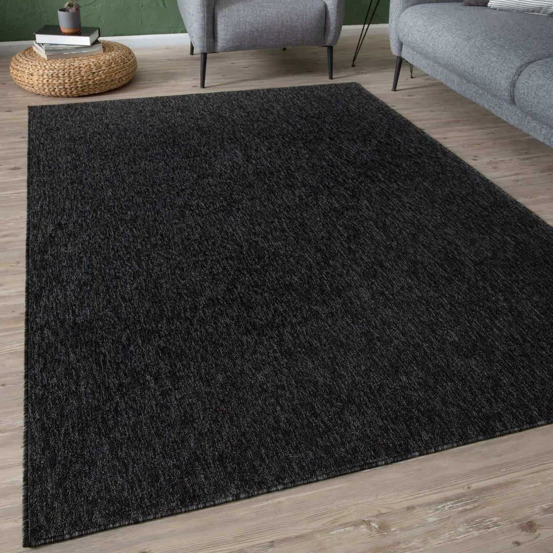 Dark Grey Low Pile Area Rug Plain Design