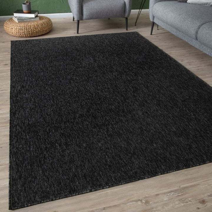 Dark Grey Low Pile Area Rug Plain Design