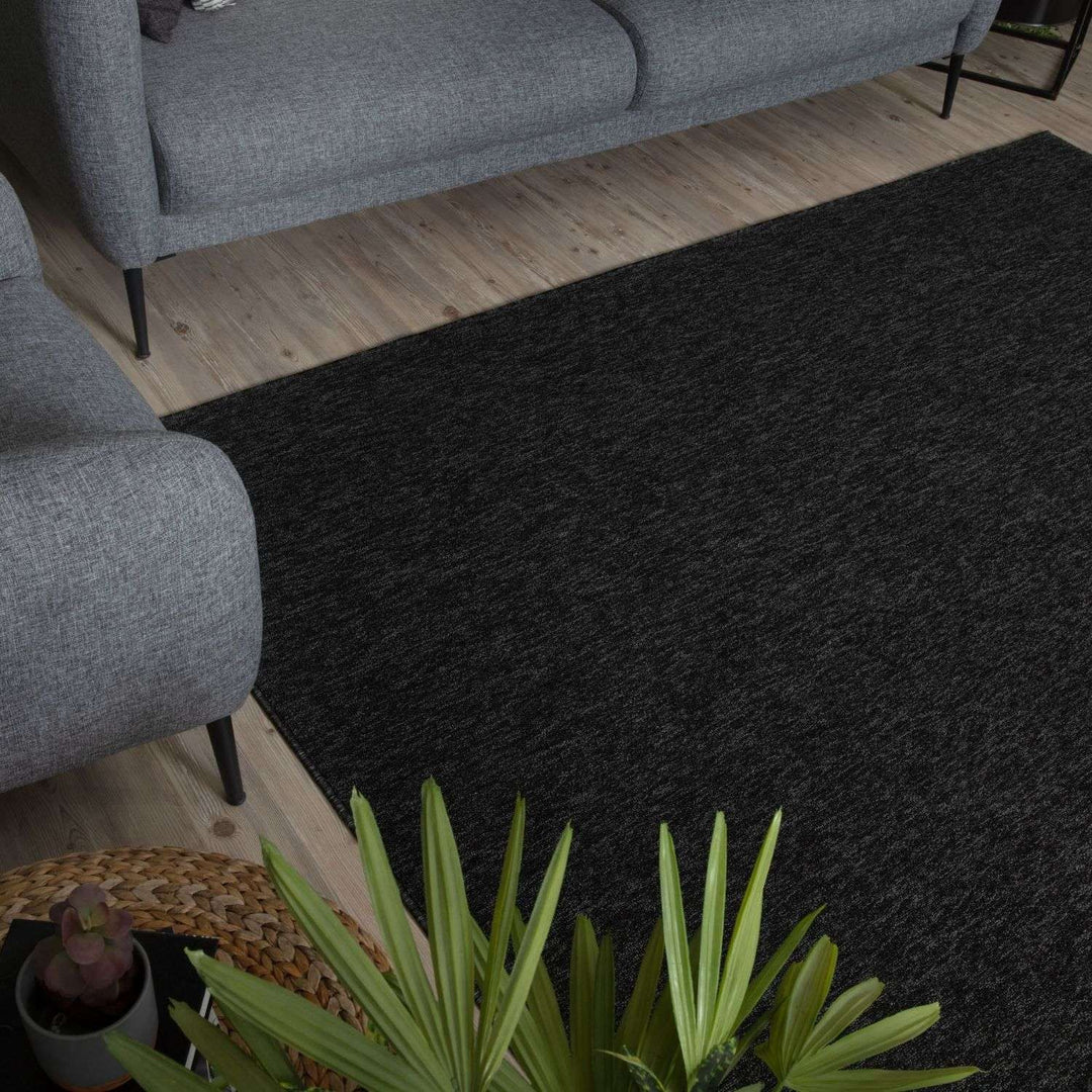 Dark Grey Low Pile Area Rug Plain Design