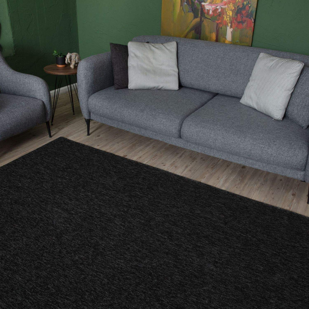 Dark Grey Low Pile Area Rug Plain Design