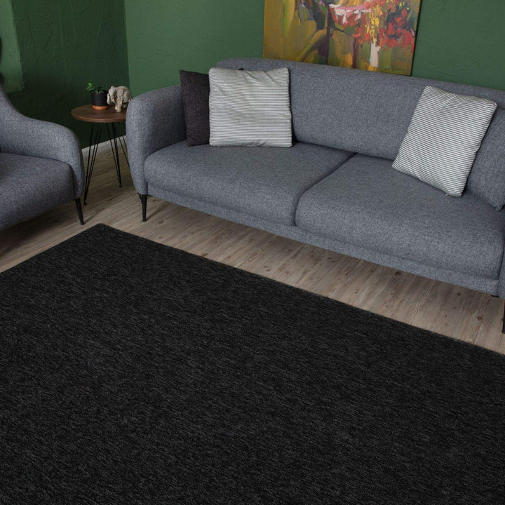 Dark Grey Low Pile Area Rug Plain Design