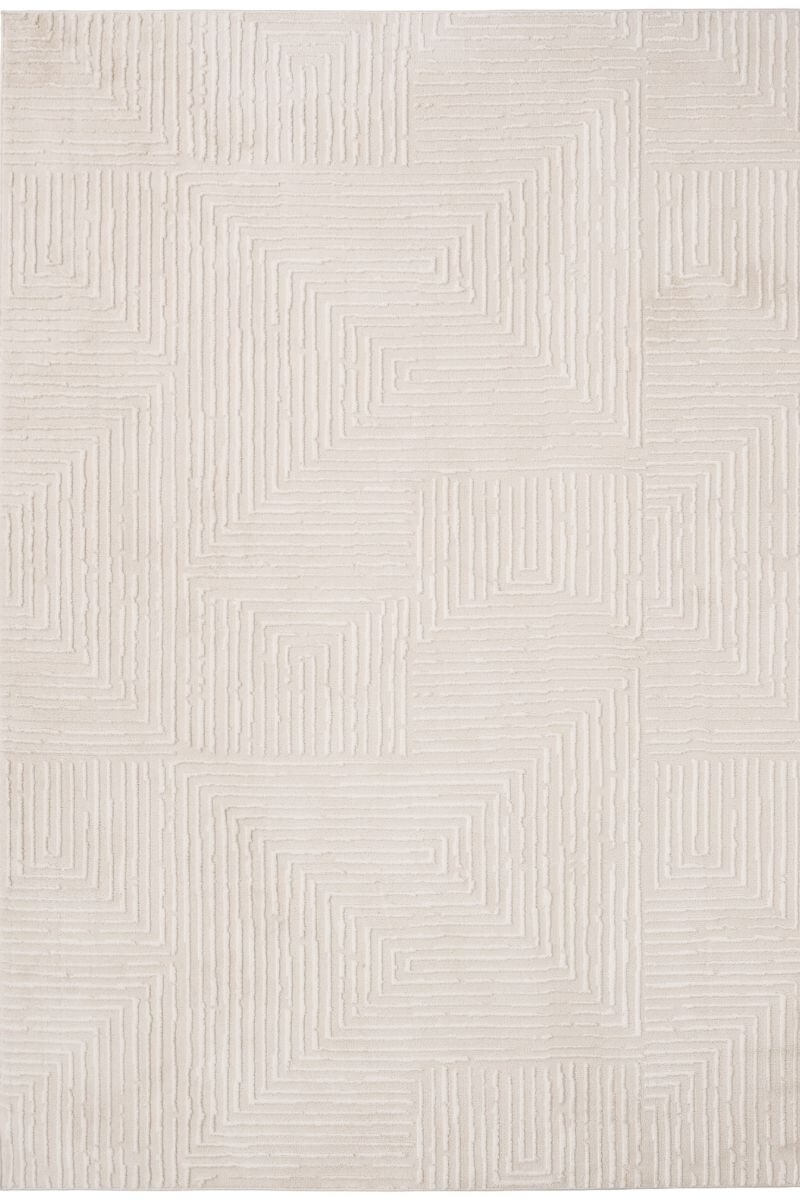 Abstract geometric rug in cream shades featuring modern design and textured lines for contemporary interiors.