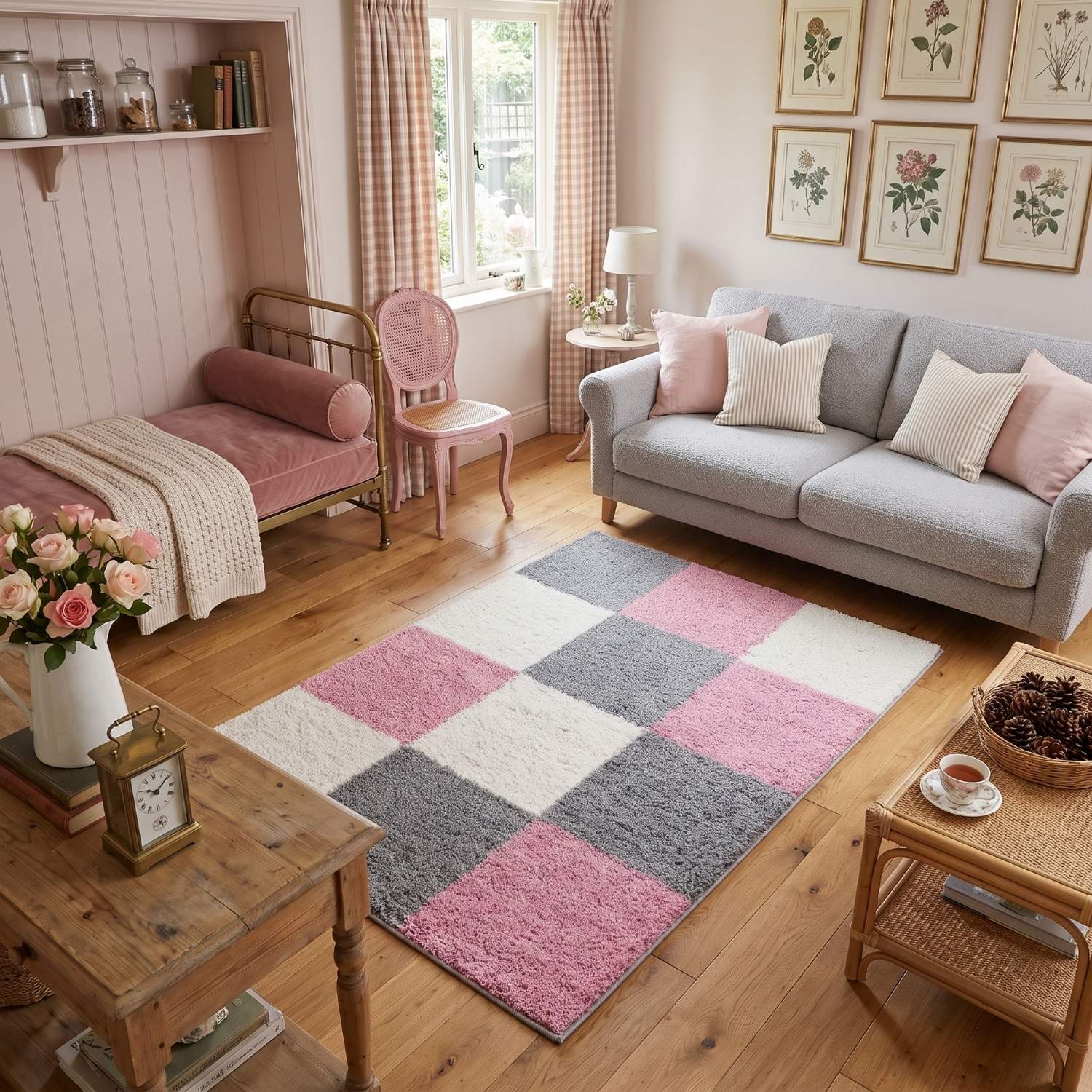Geometric Design Thick Shaggy Area Rugs Pink