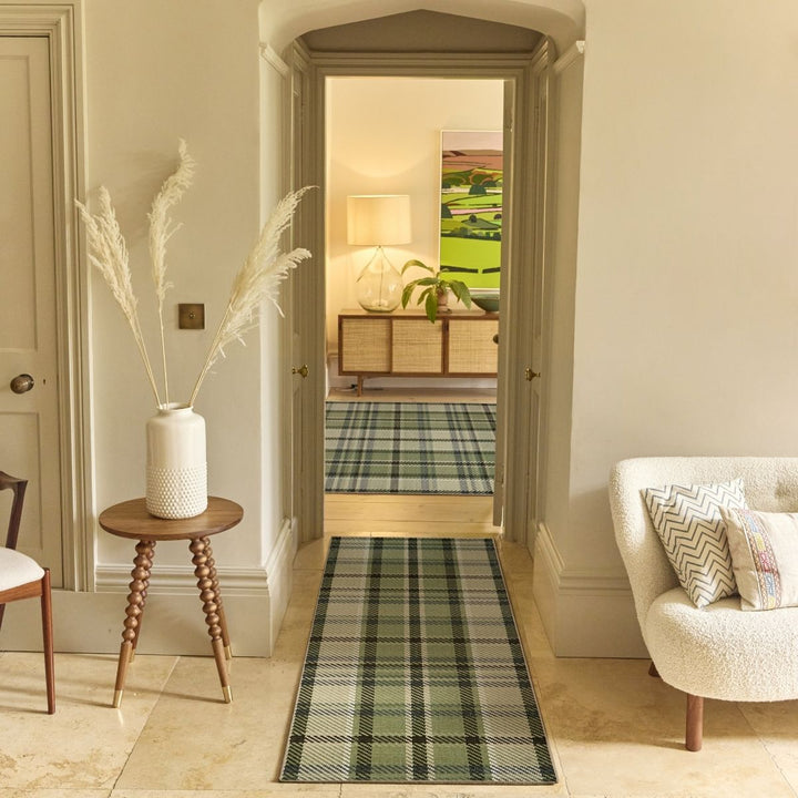 Eco-Washable Green Plaid Rug
