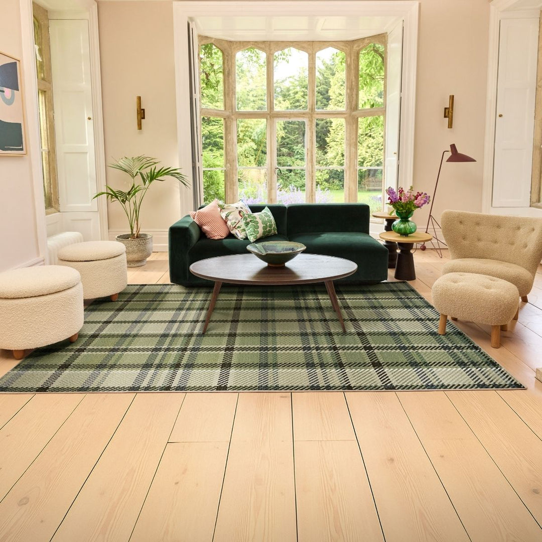 Eco-Washable Green Plaid Rug