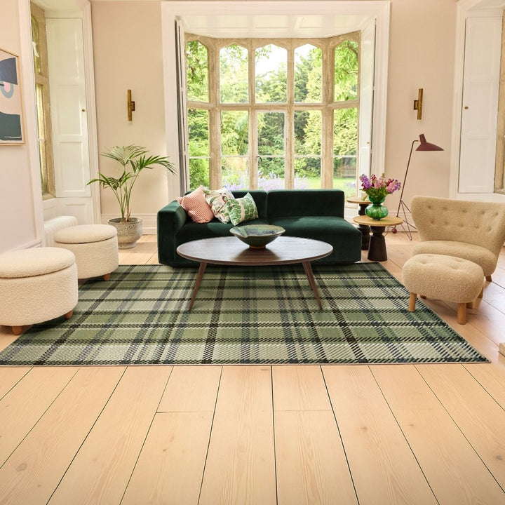 Eco-Washable Green Plaid Rug