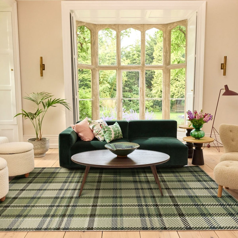 The Rugs Quality Eco-Washable Green Plaid Rug | UK Made