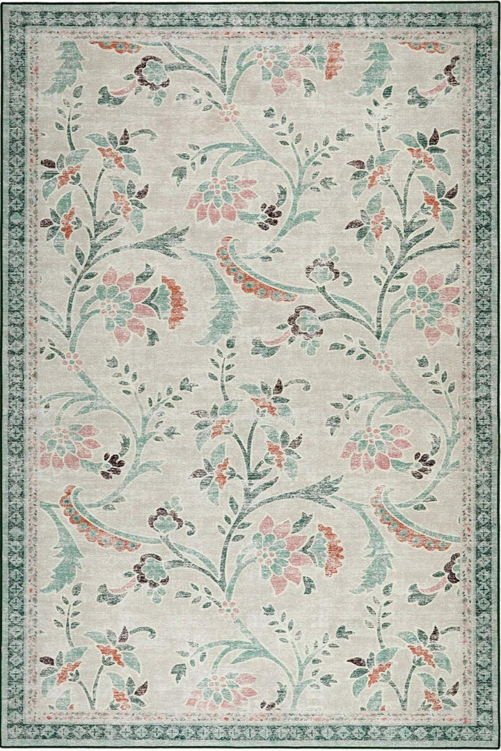 The Rugs Eco-Washable Green Floral Rug | Stylish & Practical