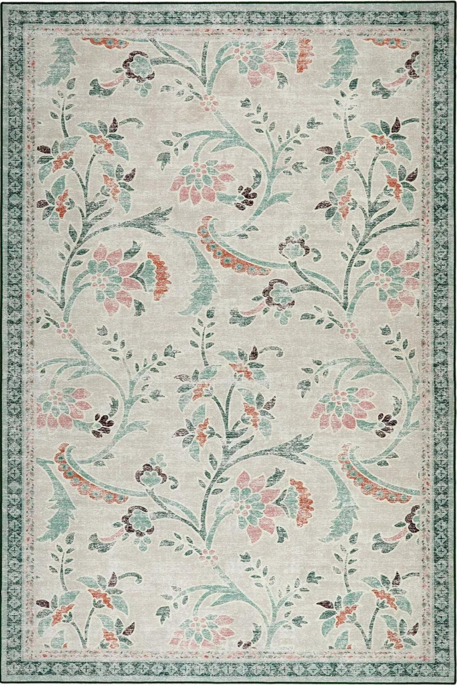 The Rugs Eco-Washable Green Floral Rug | Stylish & Practical