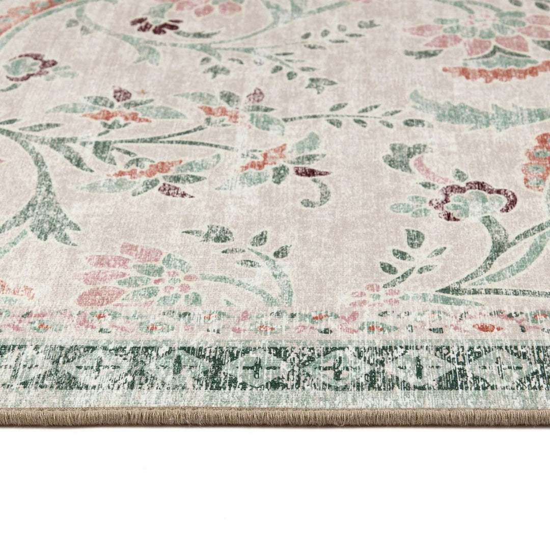 The Rugs Eco-Washable Green Floral Rug | Stylish & Practical