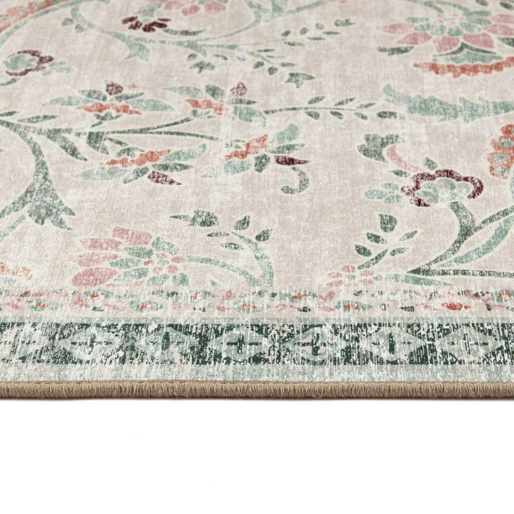 The Rugs Eco-Washable Green Floral Rug | Stylish & Practical