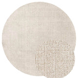 Textured beige rug with a circular design on a white background