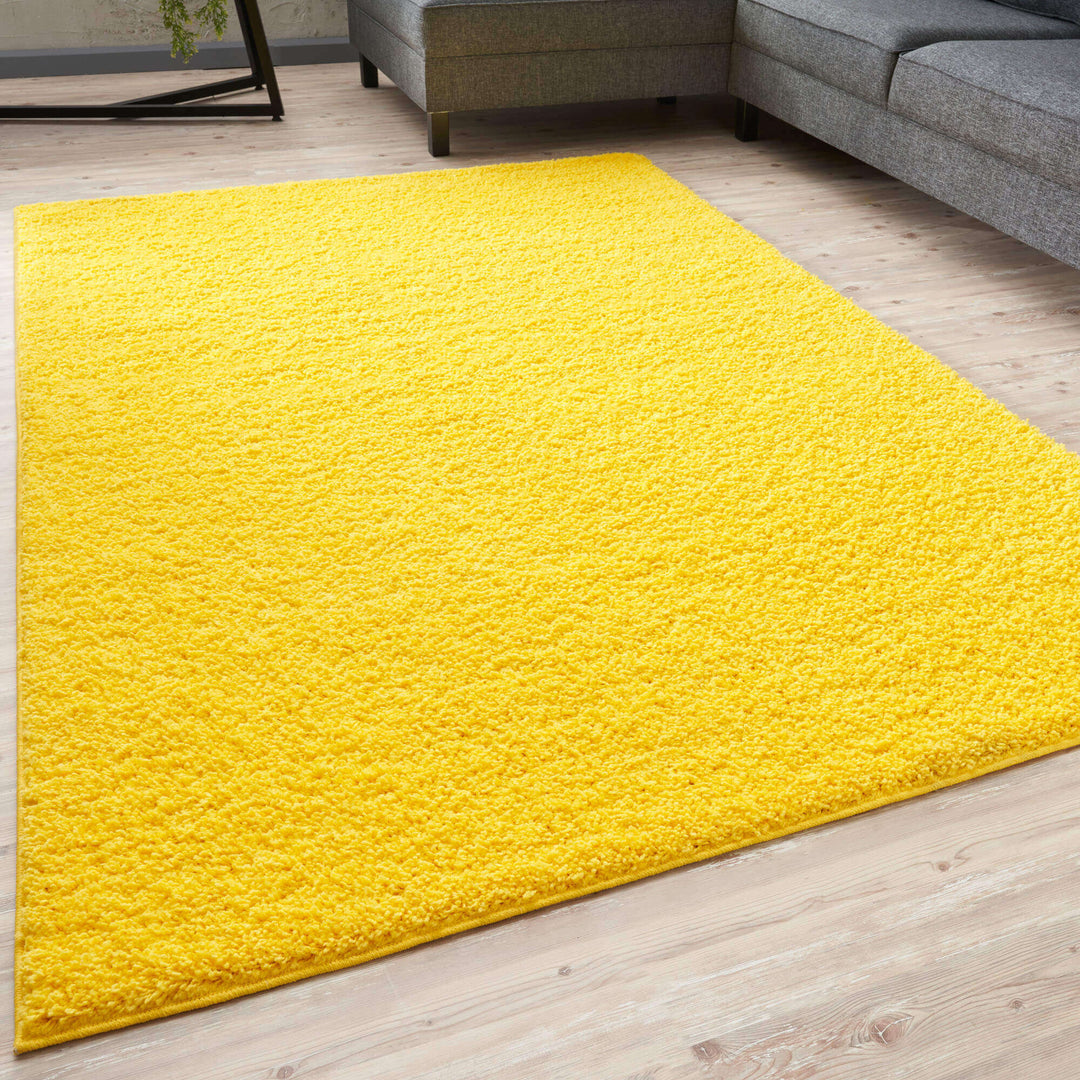 Premium Shaggy Rug Plain Yellow Rectangle Shape | The Rugs