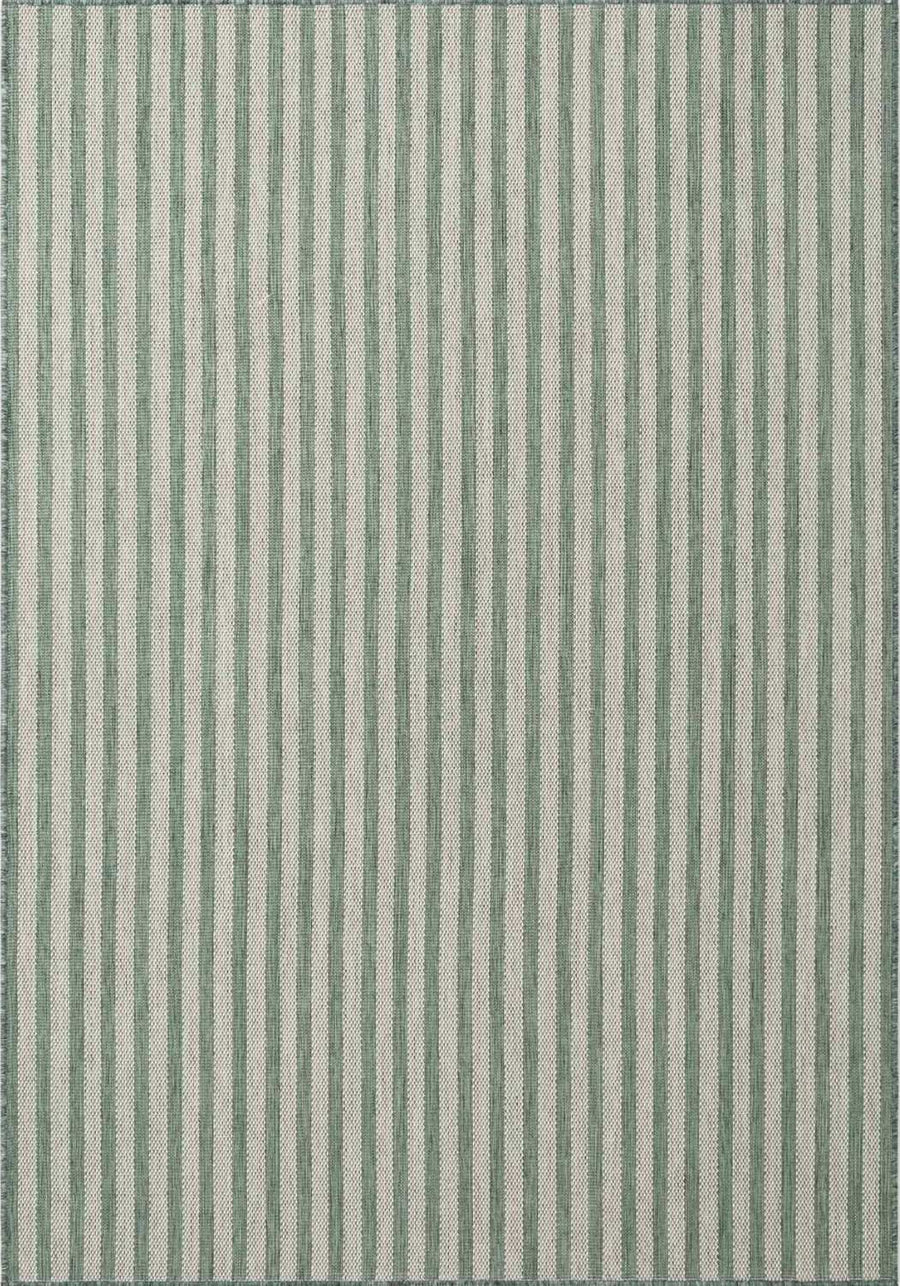 Textured fabric with green and beige vertical stripes