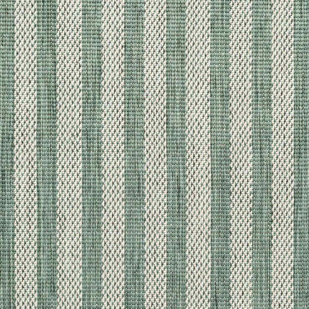Textured fabric with green and white vertical stripes