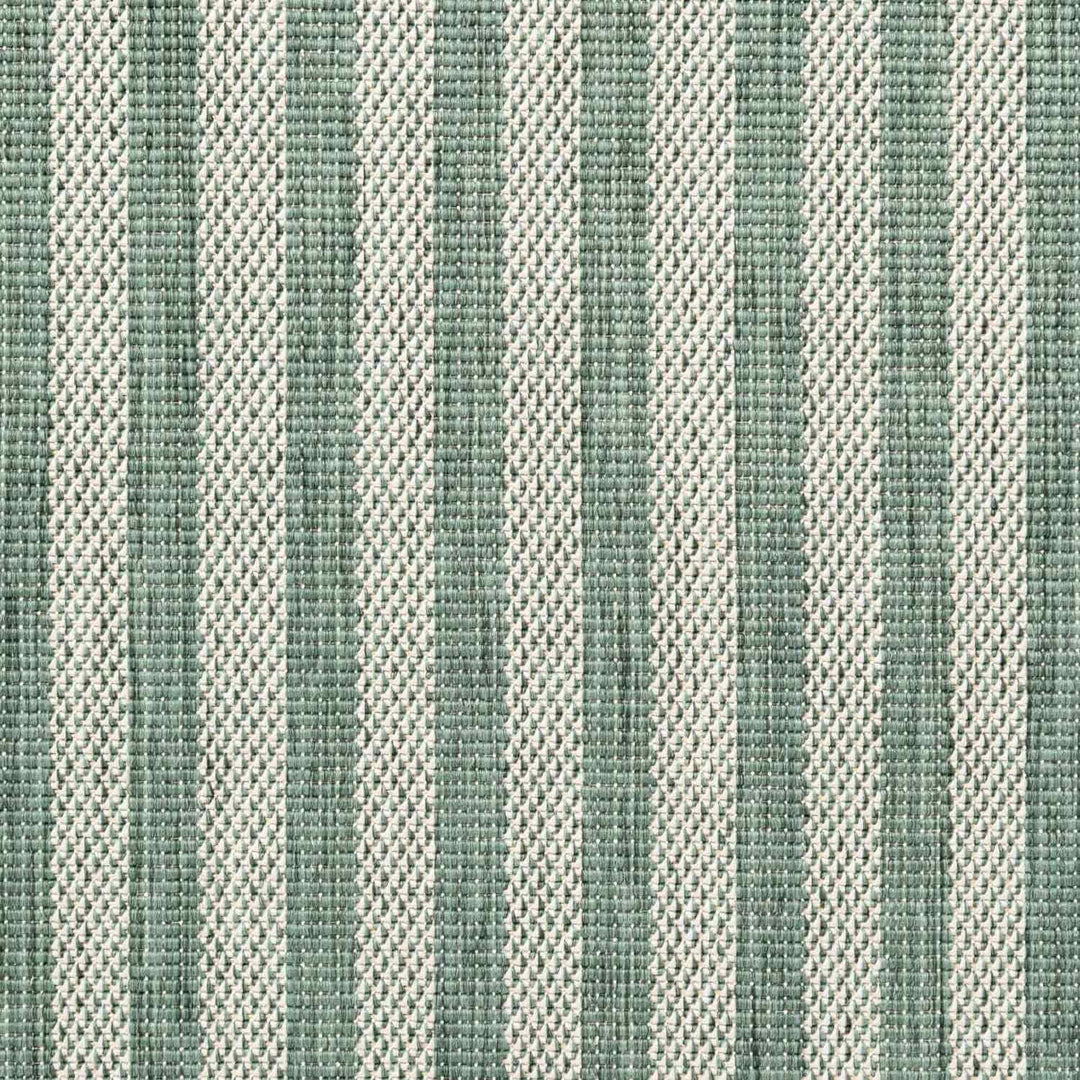 Textured fabric with green and white vertical stripes