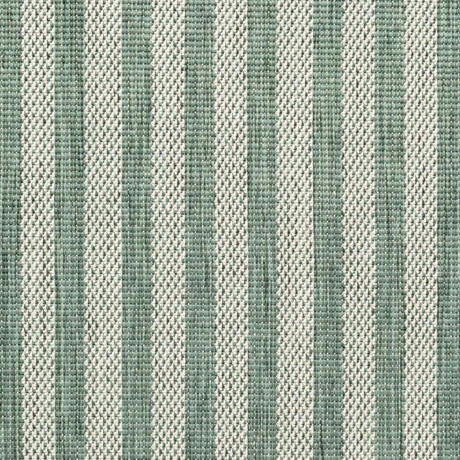 Textured fabric with green and white vertical stripes