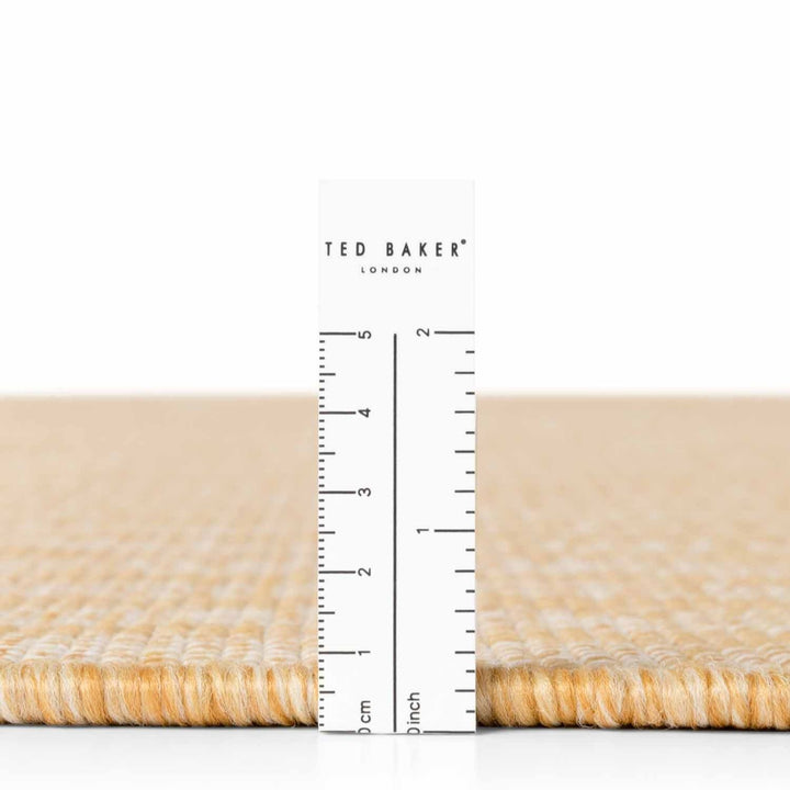 Beige carpet sample with a ruler for scale and 'Ted Baker' branding.