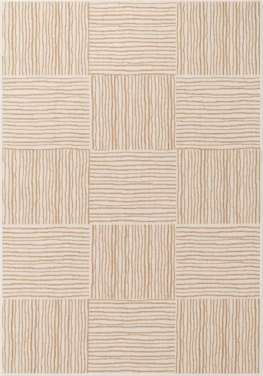 Beige and brown checkered patterned rug