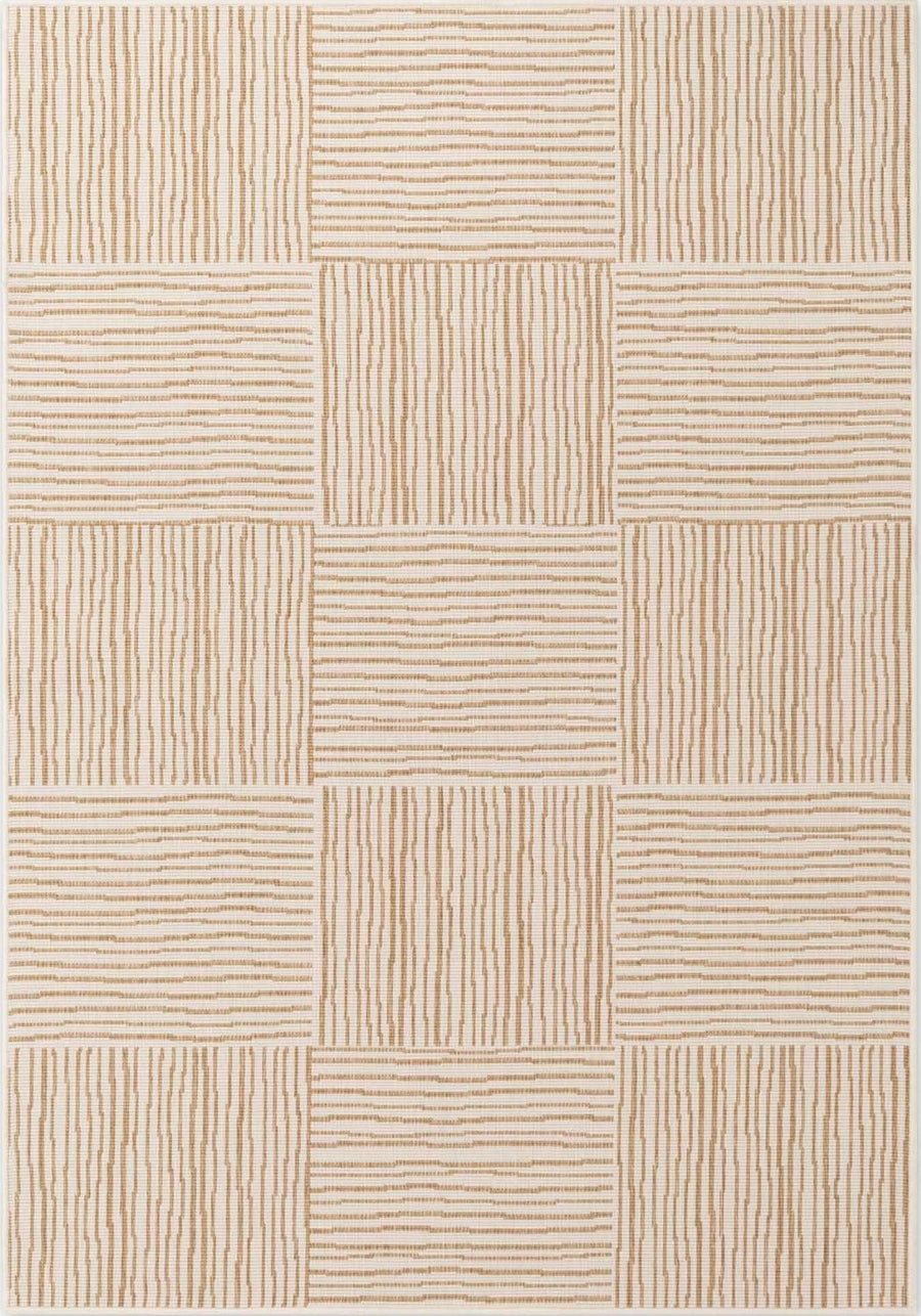 Beige and brown checkered patterned rug