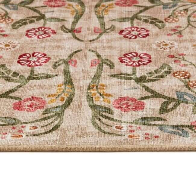 The Rugs Eco-Washable Beige Floral Rug | British-Inspired