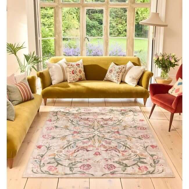 The Rugs Eco-Washable Beige Floral Rug | British-Inspired