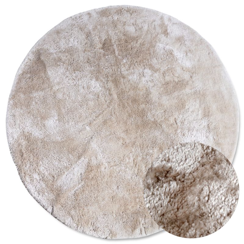 Round beige rug with a close-up detail on a white background